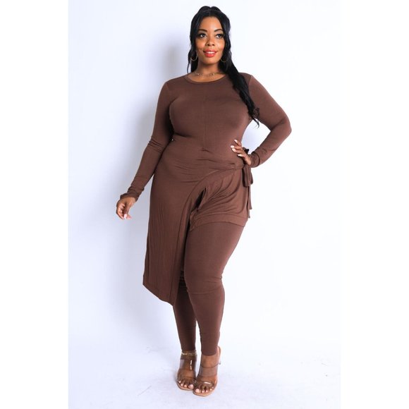 Women's Casual Unbalance Top And Matching Leggings Sets Plus Size Curvy 1X 2X 3X - Picture 4 of 14